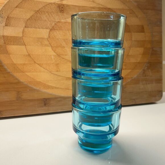 vintage mid century “on the rocks” bar glasses. Capri blue excellent condition - Picture 2 of 6